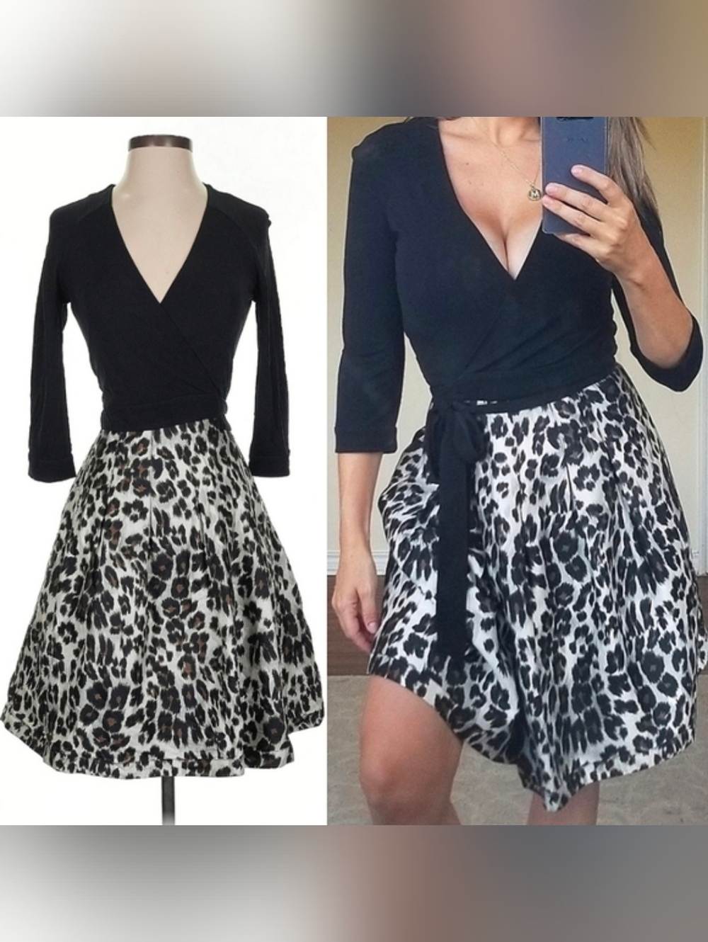 Diane Von Furstenberg DVF Cheetah Black Cotton & Silk Pleated Wrap Dress SZ 2